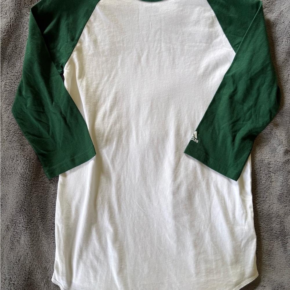 Boys L adidas White and Dark Green Raglan 3/4 Length Sleeve Tee